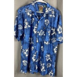 Pineapple Connections Mens Sz L Blue/White Floral Short Sleeve Button Down Shirt